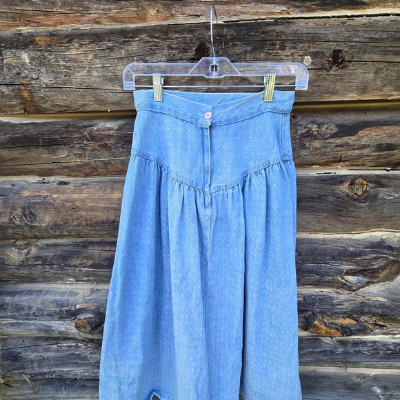 Polka-Dot Denim Midi Skirt – Vintage 90's Juniors, Fun & Flirty! Size 7 Juniors - Picture 5 of 7
